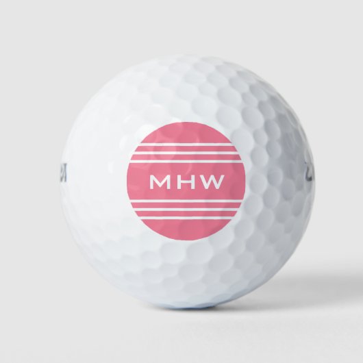 Pink Stripes custom monogram 3 golf balls Golfball (Vorderseite)