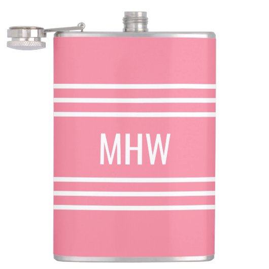 Pink Stripes custom monogram flask Flachmann (Geöffnet)