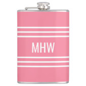 Pink Stripes custom monogram flask Flachmann (Vorderseite)
