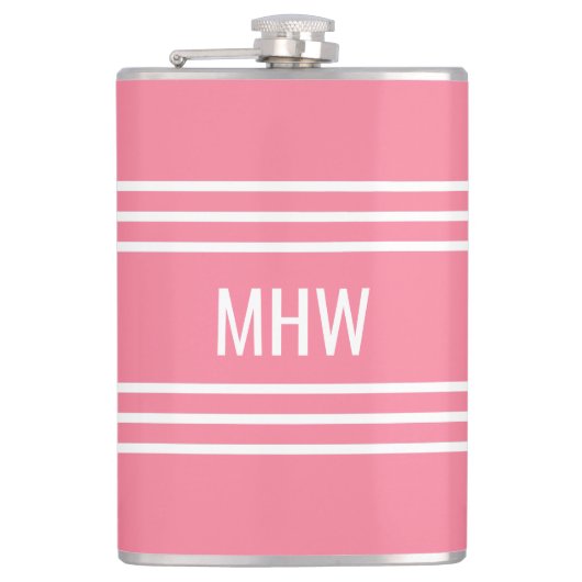 Pink Stripes custom monogram flask Flachmann (Vorderseite)