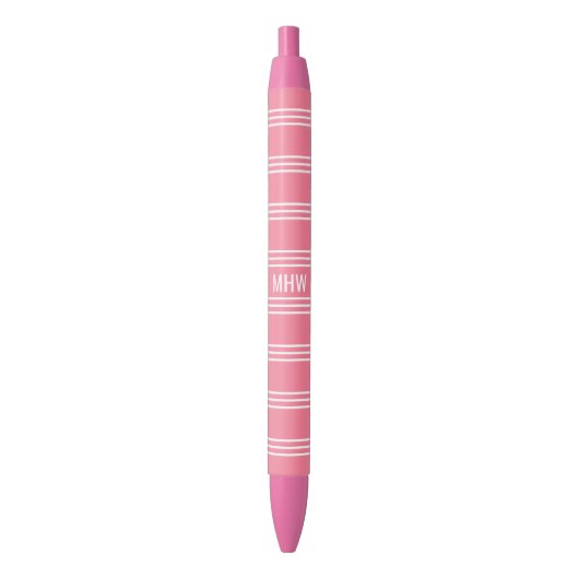 Pink Stripes custom monogram Pens Kugelschreiber (Vorderseite Vertikal)