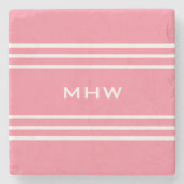 Pink Stripes Custom Monogramm Stein Untersetzer (Vorderseite)