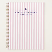 Pink Stripes, Elegant Monogrammed Planner Planer (Vorderseite)