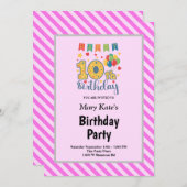 Pink Stripes Gerahmt 10. Geburtstagsparty Einladung (Vorne/Hinten)
