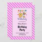 Pink Stripes Gerahmt 9. Geburtstagsparty Einladung (Vorne/Hinten)