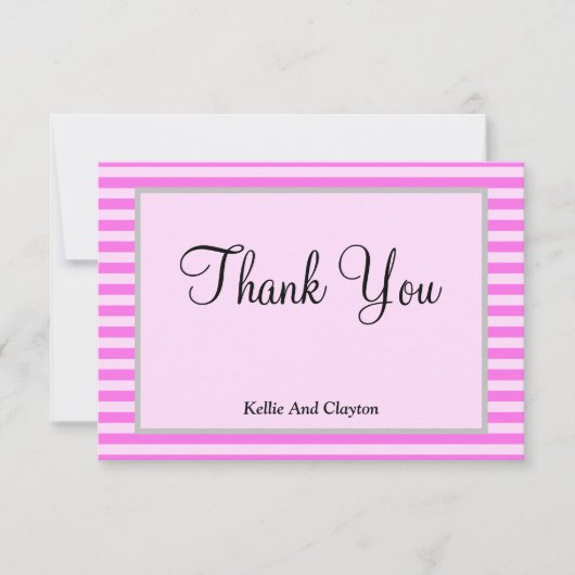 Pink Stripes Gerahmt Danke Karte (Vorderseite)