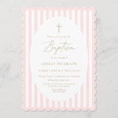 Pink Stripes Girl Baptism Invitation Einladung (Vorderseite)
