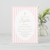 Pink Stripes Girl Baptism Invitation Einladung (Stehend Vorderseite)