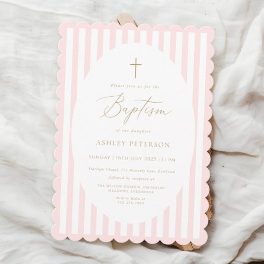 Pink Stripes Girl Baptism Invitation Einladung