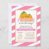 Pink Stripes Gold Little Pumpkin Fall Baby Dusche Einladung (Vorderseite)