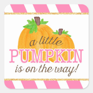 Pink Stripes Gold Little Pumpkin Fall Baby Dusche Quadratischer Aufkleber