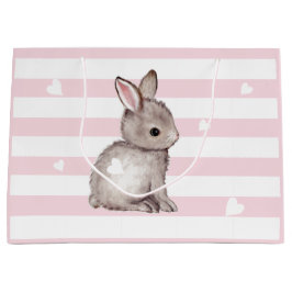 Pink Stripes Heart Grau Bunny Bunny Gift Bag Große Geschenktüte