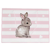 Pink Stripes Heart Grau Bunny Bunny Gift Bag Große Geschenktüte (Rückseite)
