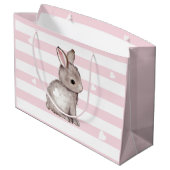 Pink Stripes Heart Grau Bunny Bunny Gift Bag Große Geschenktüte (Rückseite Schrägansicht)