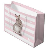 Pink Stripes Heart Grau Bunny Bunny Gift Bag Große Geschenktüte (Vorderseite Schrägansicht)