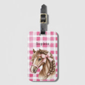 Pink Stripes Horse Bow Gepäckanhänger (Vorderseite Vertikal)