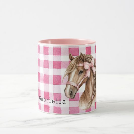 Pink Stripes Horse Bow Tasse (Zentrum)