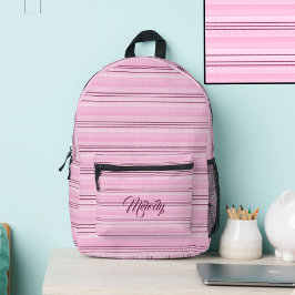 Pink Stripes Individuelle Name Personalisiert Soft Bedruckter Rucksack