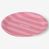 Pink Stripes kundenspezifische Teller für Monogram (Schrägansicht)