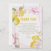 Pink Stripes Lemons and Flowers Graduation Dankeskarte (Vorderseite)