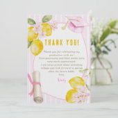 Pink Stripes Lemons and Flowers Graduation Dankeskarte (Stehend Vorderseite)