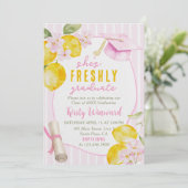 Pink Stripes Lemons and Flowers Graduation Einladung (Stehend Vorderseite)