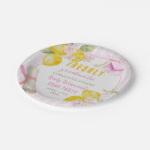 Pink Stripes Lemons and Flowers Graduation Pappteller (Schrägansicht)