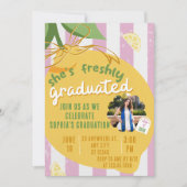 Pink Stripes Lemons Photo Graduation Invitat Einladung (Vorderseite)
