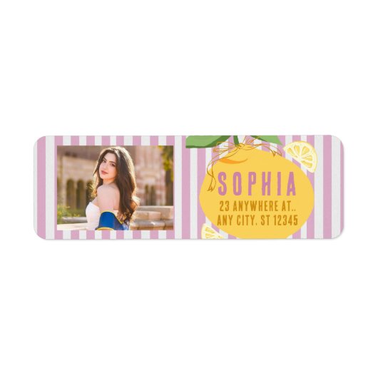 Pink Stripes Lemons Yellow Bow Grad Labels Floral (Vorne)