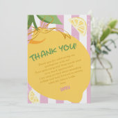 Pink Stripes Lemons yellow Bow Graduation Dankeskarte (Stehend Vorderseite)