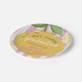 Pink Stripes Lemons yelow bow Graduation Paper Pap Pappteller (Schrägansicht)