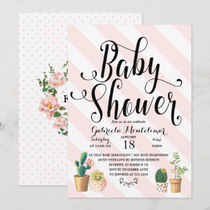 Pink Stripes Liebe wächst süße Kaktus Kinderdusche Einladung