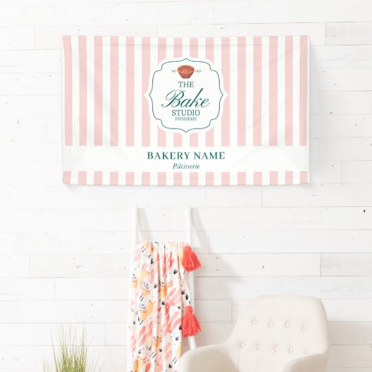 Pink Stripes Logo Wall Pop Up Shop Vendor Event Banner (Insitu)