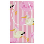 Pink Stripes Mädchen Storch Kleine Geschenktüte (Rückseite)