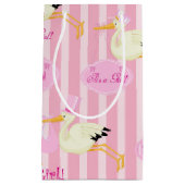 Pink Stripes Mädchen Storch Kleine Geschenktüte (Vorderseite)