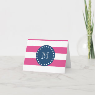 Pink Stripes Muster, Marine-Blau-Monogramm