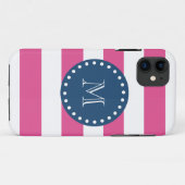 Pink Stripes Muster, Marine-Blau-Monogramm Case-Mate iPhone Hülle (Rückseite (Horizontal))