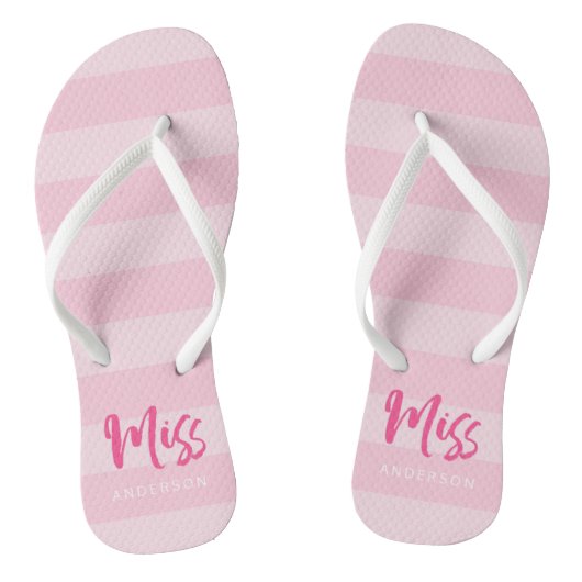 Pink Stripes Personalisieren mit Name Miss Badesandalen (Fußbett)