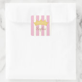 Pink Stripes Personalisiert Name Princess Crown Quadratischer Aufkleber (Tasche)