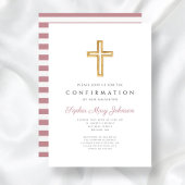 Pink Stripes Religiöse Cross Girl Bestätigung Einladung
