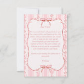 Pink stripes retro bow border elegant baby shower dankeskarte (Rückseite)