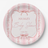 Pink stripes retro bow border elegant baby shower pappteller (Vorderseite)