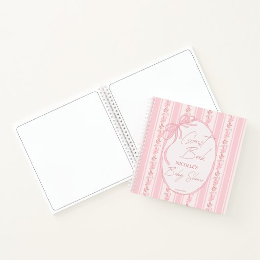 Pink stripes retro elegant baby shower guest book notizblock (Innenseite)