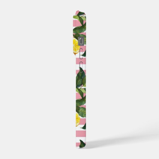 Pink Stripes Summer Lemon Pattern iPhone Case Hülle (Linke Seite)