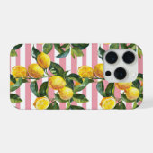 Pink Stripes Summer Lemon Pattern iPhone Case Hülle (Rückseite (Horizontal))