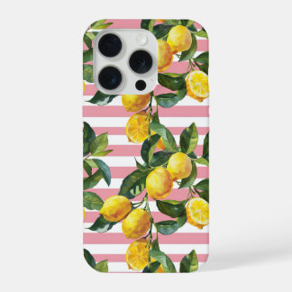 Pink Stripes Summer Lemon Pattern iPhone Case 15 Pro Hülle