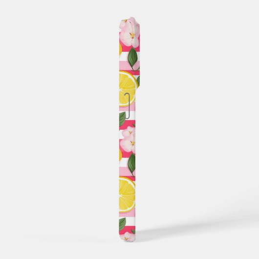 Pink Stripes Summer Lemon Pattern iPhone Case Hülle (Rechte Seite)