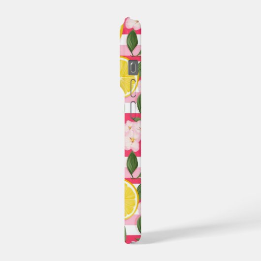 Pink Stripes Summer Lemon Pattern iPhone Case Hülle (Linke Seite)