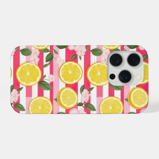 Pink Stripes Summer Lemon Pattern iPhone Case Hülle (Rückseite (Horizontal))