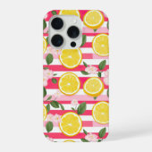 Pink Stripes Summer Lemon Pattern iPhone Case Hülle (Rückseite)